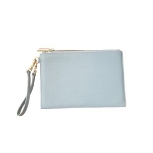Dagne Dover Blue Leather Wristlet Clutch with Gold Hardware